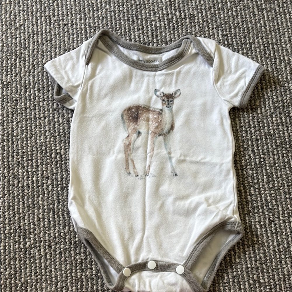 Creative Co-Op White and Gray Bodysuit with Bunny Design